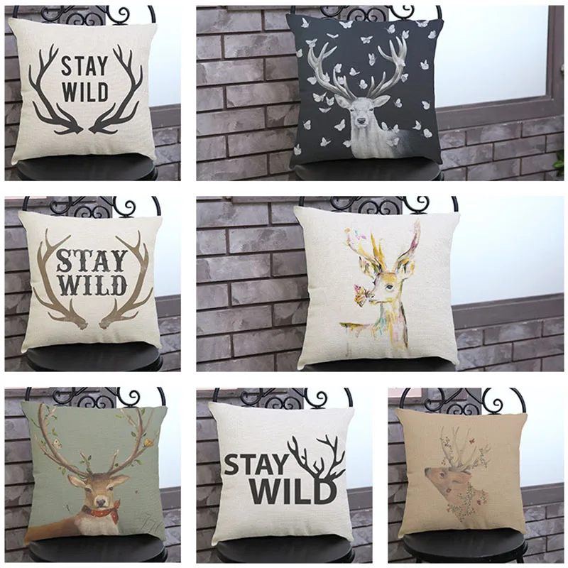 Modern antler printing cotton linen decorate pillow car sofa Cushion