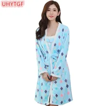 Uhytgf с длинными рукавами комплект из двух предметов, теплая Пижама Леди Демисезонный две штуки платье из фланели, сексуальная ночная рубашка, ночная рубашка Homewear67