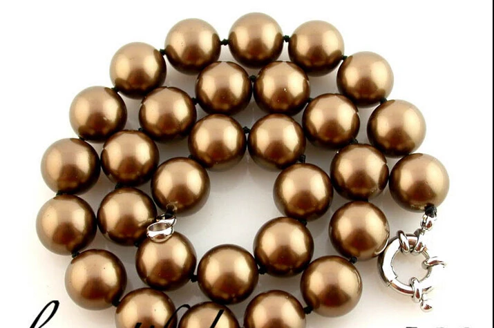 

fast 17" 14mm round coffee south sea shell pearl necklace(n1535) NEW