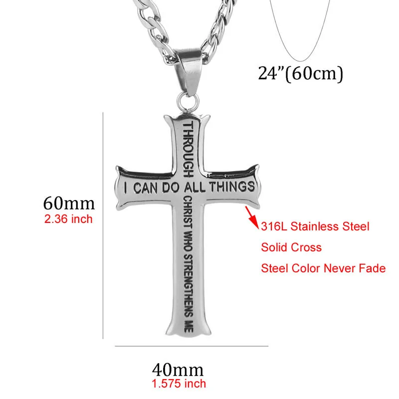 Христианская Мужская нержавеющая сталь воздержание "я могу сделать все через Христос" филиппианцы 4:13 Железный крест чистота ожерелье 24"