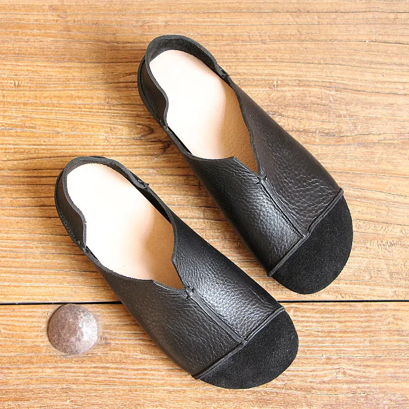 Bout Mocassins on Cuir 2019 Véritable En coffee brown Artisanales Rond Automne Gktinoo Slip Semelle Noir Chaussures Solide Femme Doux De Femelle srQCBthdx