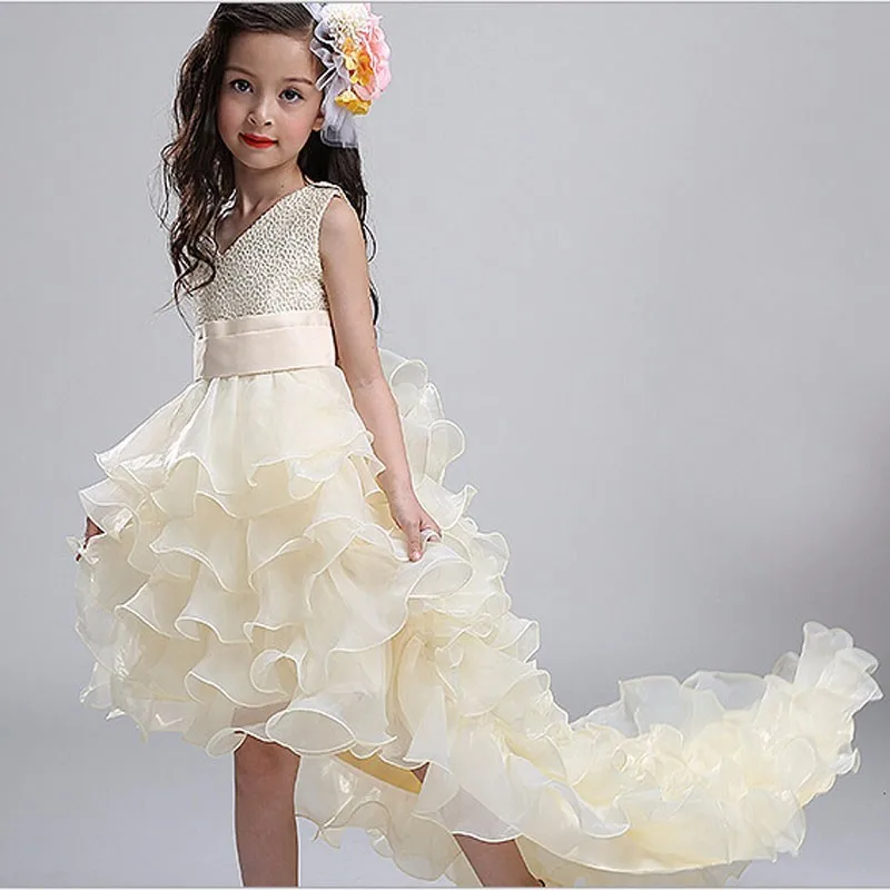 Новинка 2018 года, детское платье для девочек, платье для девочек сзади, платье с бантом, свадебное платье для девочек