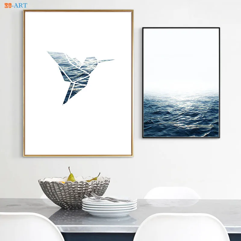 Синий Wall Art пейзаж Картина на холсте воды океана Природный Пейзаж Плакат Nordic