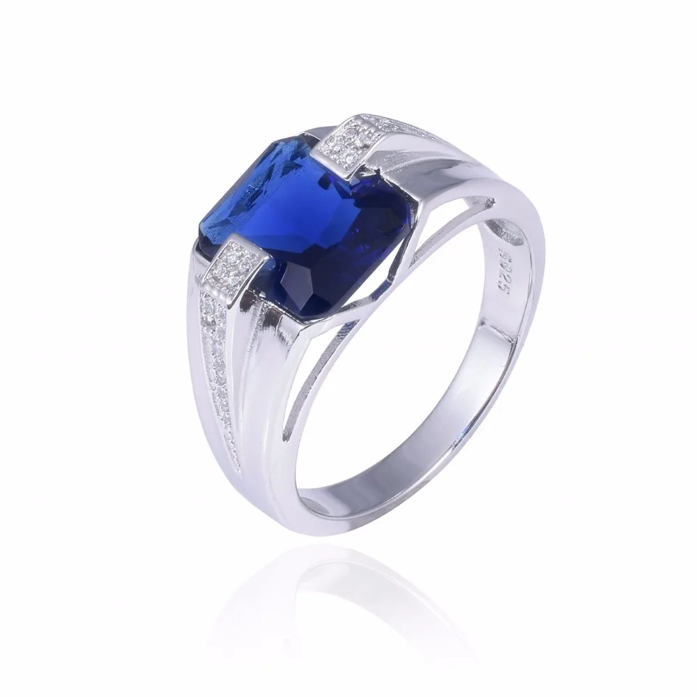 КЛАССИЧЕСКИЕ СЕРЕБРЯНЫЕ Квадратные Кольца с голубым сапфиром 925, вечный коктейль, обручальное кольцо для мужчин, Женские Ювелирные изделия для мальчиков, размер 8-13
