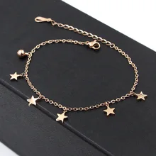 Venta caliente Cinco Estrellas Tobillera Campana de Oro Rosa de Color de Acero Inoxidable