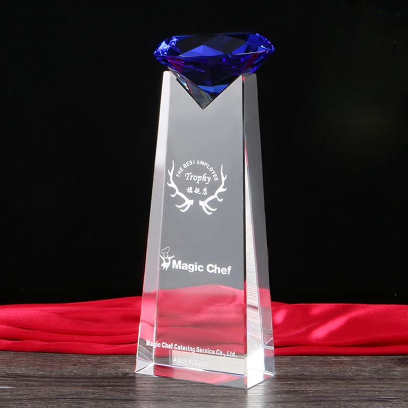 Customized Colorful Diamond Crystal Trophy Glass Grammy Medals Sports Events Awards Champions Cup