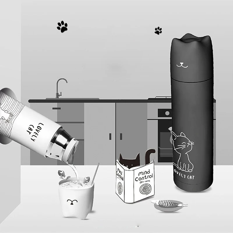 Термокружка BearKnight Cute Cat термос 500 мл для студентов пар Из Нержавеющей Стали кофе