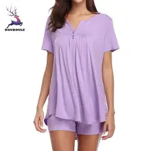Модные женские s Кнопка короткий рукав пижамный комплект пижамные комплекты бамбуковая майка и шорты Комплект Женская пижама ночная рубашка# EW