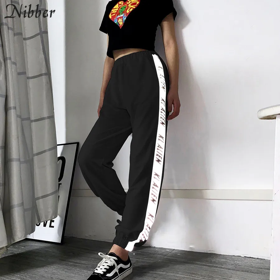 Nibber Reflective patchwork design Harem pants womens fashion 2019 Autumn new cotton black white loose casual Active pants mujer Nibber Reflective patchwork design Harem pants womens fashion 2019 Autumn new cotton black white loose casual Active pants mujer