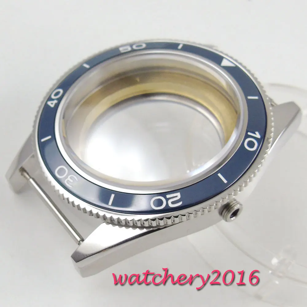 41mm stainless steel case blue ceramic bezel sapphire crystal fit eta 2824 2836 miyota 82 movement watch case