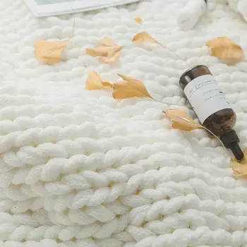 

130*160cm Air Conditioner Blanket Super Thick Wool Hand-Knitted Wool Blanket Sofa Blanket Hand-Woven Large Carpet