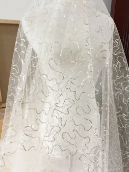 

5 yards Light Gold Sequin Tulle Lace Fabric for Gown Overlay , Flower Girl Lace Dress , Lace Top ,Tutu Dress