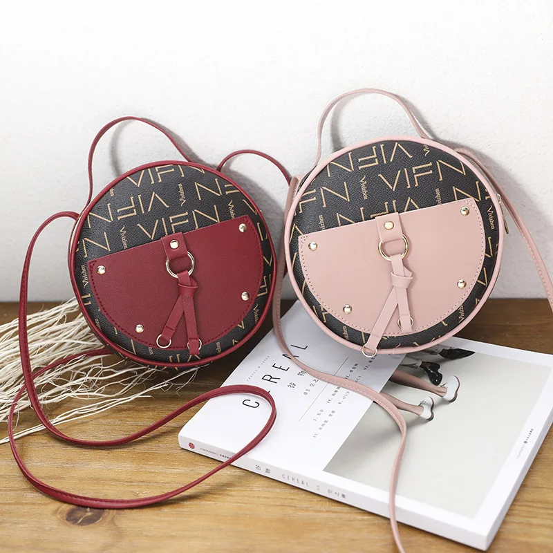 

2019 Contrast small round bag Mini letter printing Shoulder bag handbag Portable Messenger Cell Phone Coin Purse 19X19x6cm
