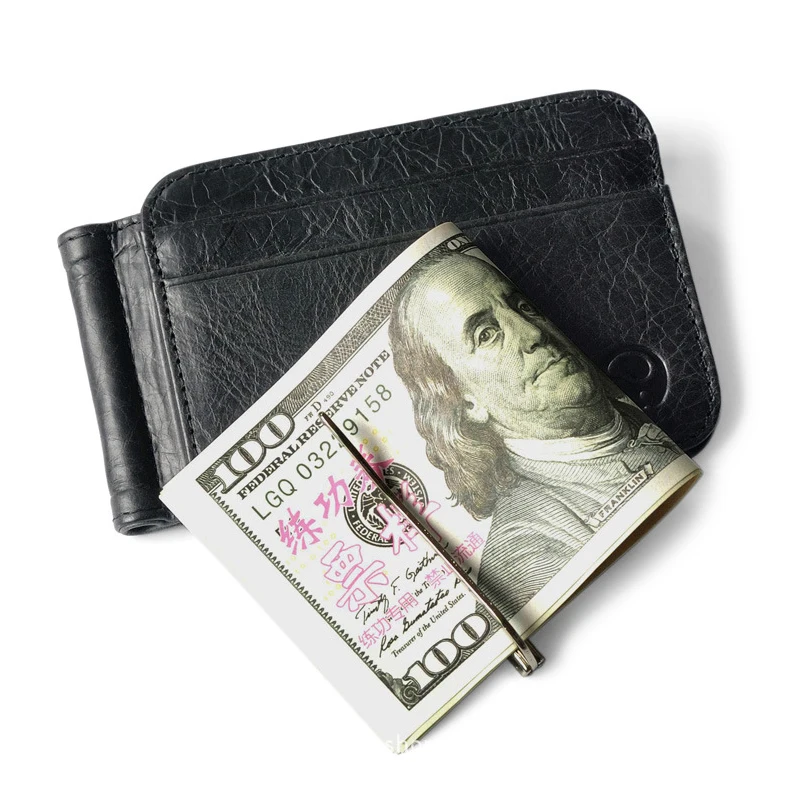 

Real Leather 2 Folded Open Clamp for Money Holder Credit Card Case Cash Clip 12 Card Pocket Thin Billfold Wallet Men Money Clips