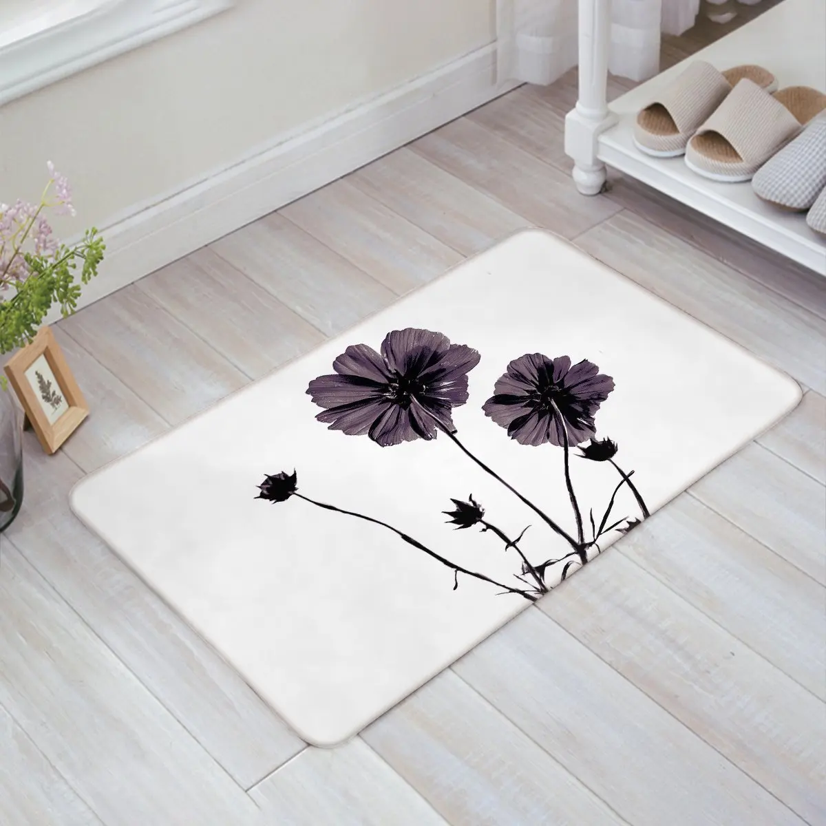 Poppy Flowers Blooms with Watercolor Painting Effect Doormat