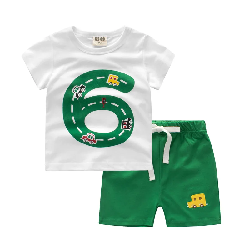 

Children set 2018 short-sleeved pure cotton T-shirts and boy shorts car cartoon