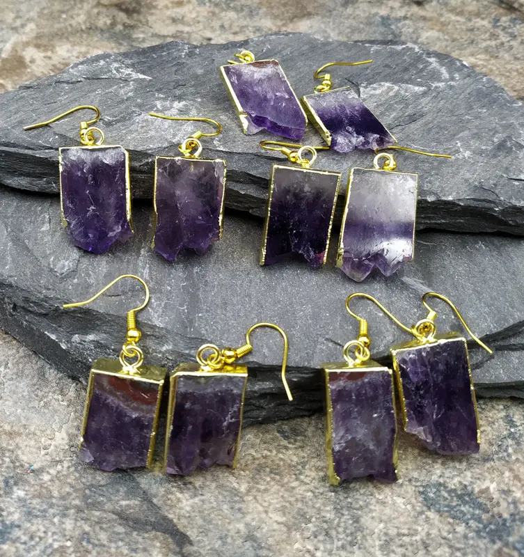 

Natural Amethysts Druzy Geode Gold Hook Earring M0055
