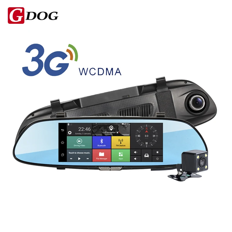 

Android 5.0 car dvr 7.0" IPS touch screen wireless 3G camera 3G WCDMA B1 (2100) dual lens camera rearview mirror Gps navigation
