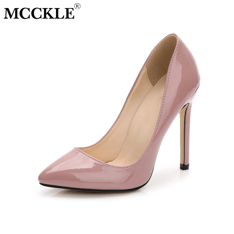 

MCCKLE Spring Women Shallow Patent Leather Pumps Fashion Shallow Office Work Heels Female Thin High Heels Ladies Boat Shoes