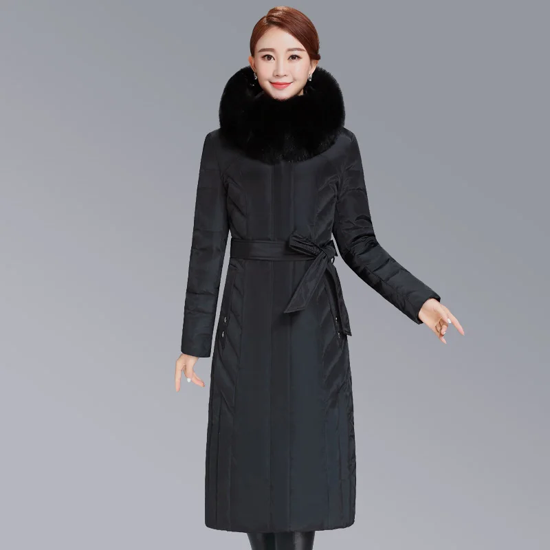 

2019 Plus Size Winter Real Fox Fur Collar Long Coat Female Parka Slim 4XL 5xl Women Down Jacket Winter Jacket Women LP438