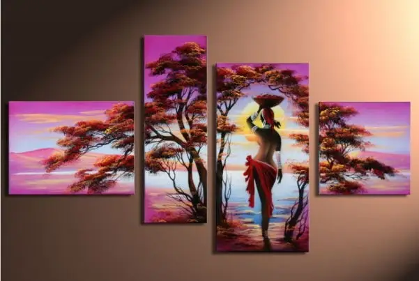 

A view of sexy African woman's back hand painted oil painting 4 pieces canvas
