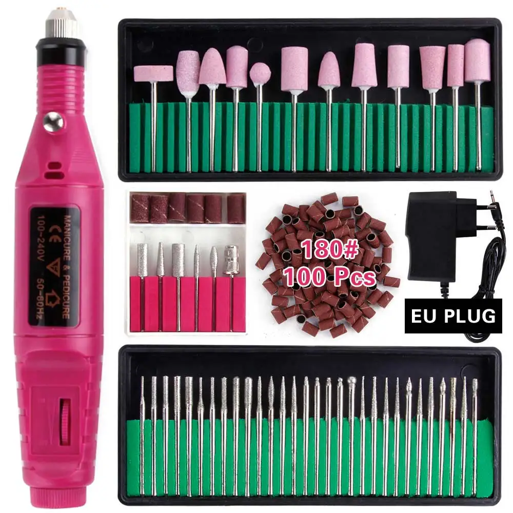 Для профессионального аппаратного маникюра, фрезерный станок, керамические алмазные фрезы, дрель для ногтей, педикюрный аппарат, набор пилочек для ногтей, кутикулы - Цвет: Set H EU Plug