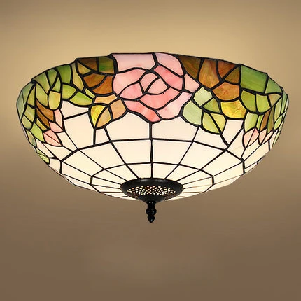 

European Tiffany 8/12/16 inch retro Glass Mediterranean style pastoral Red/Pink Rose Ceiling Light luminaria For Home Decoration