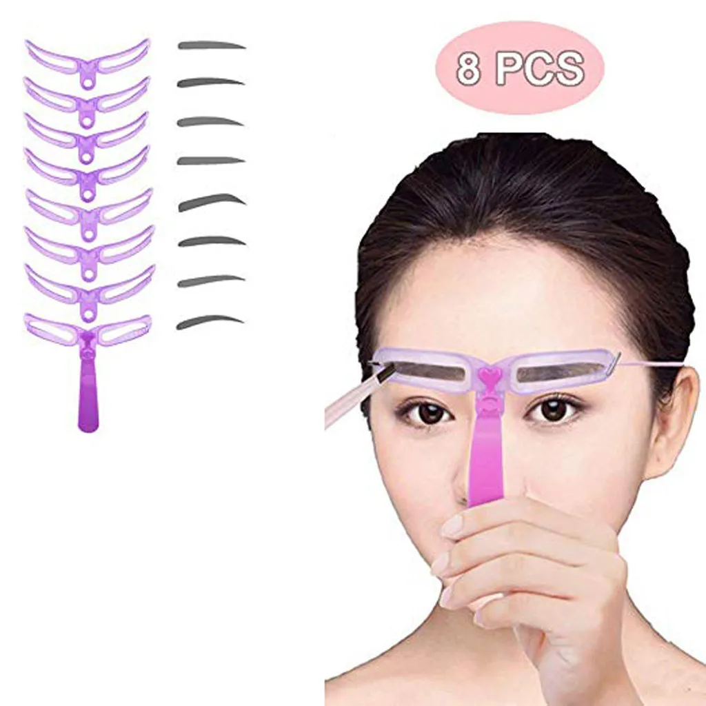 

8 Styles Reusable Eyebrow Stencil Set Eye Brow DIY Drawing Guide Styling Shaping Grooming Template Card Makeup Beauty Kit #1