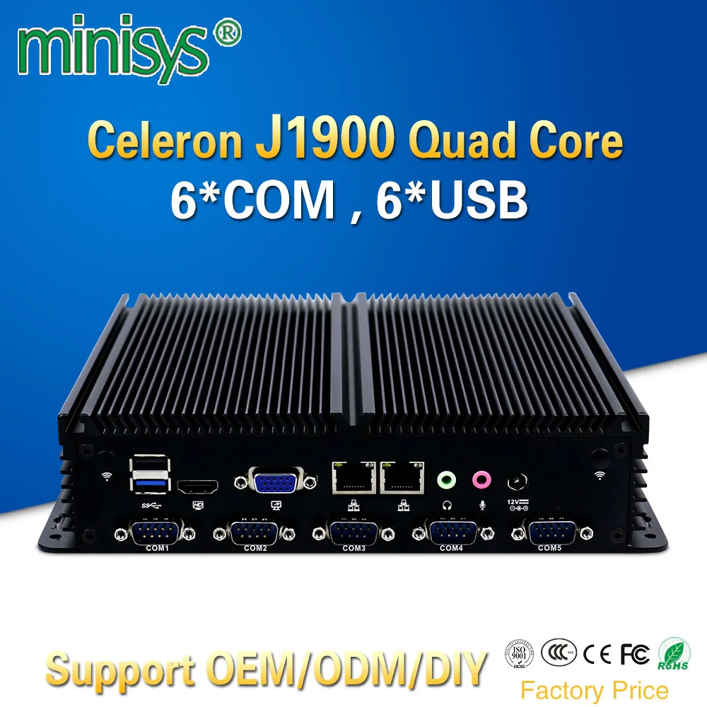 Minisys cheap fanless mini linux pc Intel celeron J1900 quad core barebone industrial computer embedded SIM