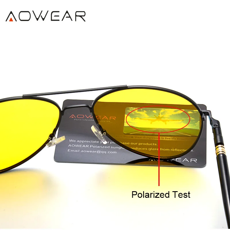 AOWEAR, известный бренд, очки ночного видения для вождения, желтые поляризованные солнцезащитные очки для мужчин и женщин, пилот водитель, солнцезащитные очки