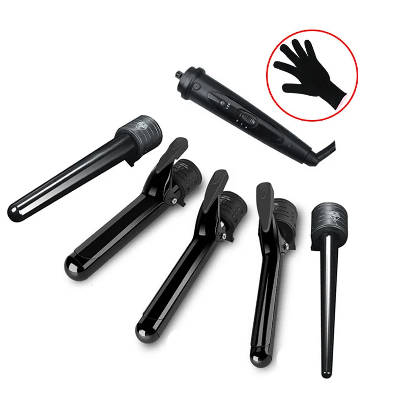 

Curling Iron 5 In 1 Hair Curler Curling Wand Set Interchangeable Ceramic Barrels With Heat Resistant Glove