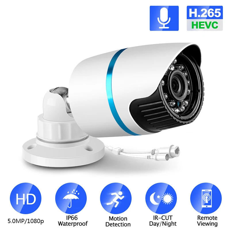 

5MP 2MP Security IP Camera POE H.265 Audio ONVIF Outdoor Waterproof IP66 CCTV Camera P2P Video Surveillance Home for POE NVR