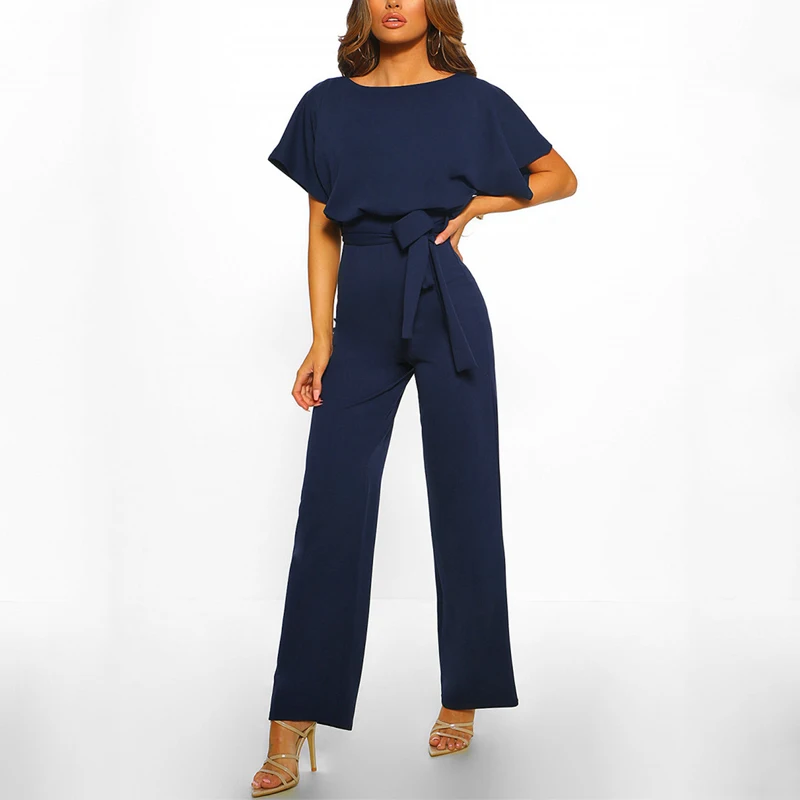 

7 Colors Fashion Slim Fit Short Sleeved Long Jumpsuit Elegant Solid Color Leg Jumpsuit Casual Party Wear Romper Jumpsuit