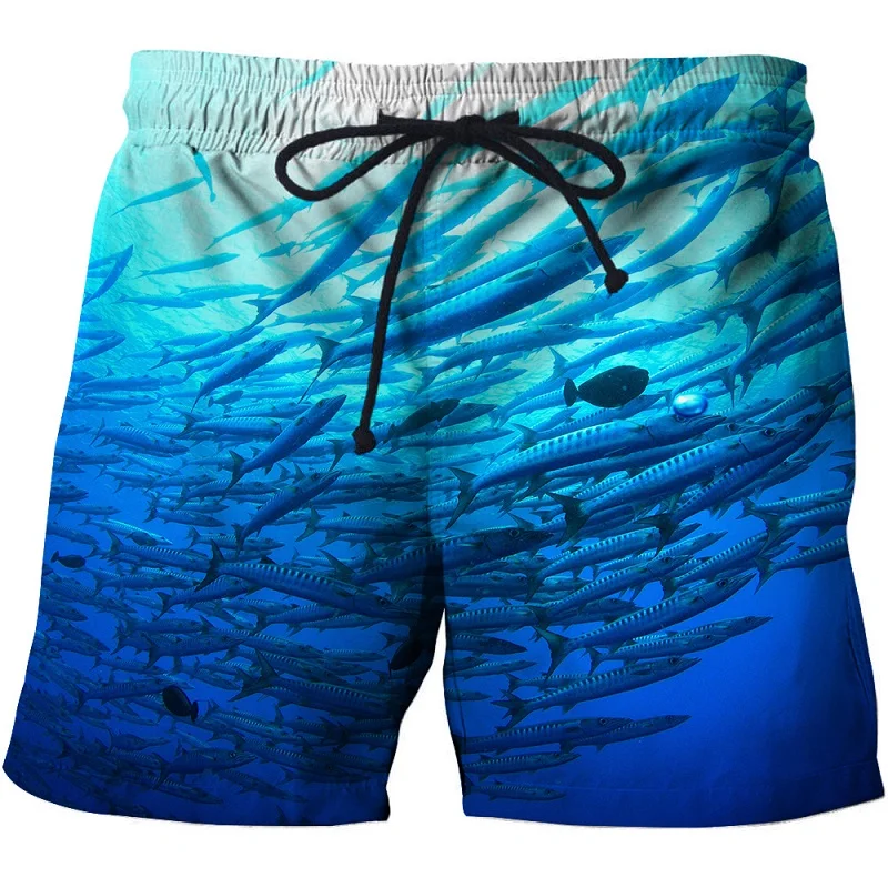 2021 summer men's fish print beach shorts 3D printed fashion men's shorts fitness pants Asian size s 6xl