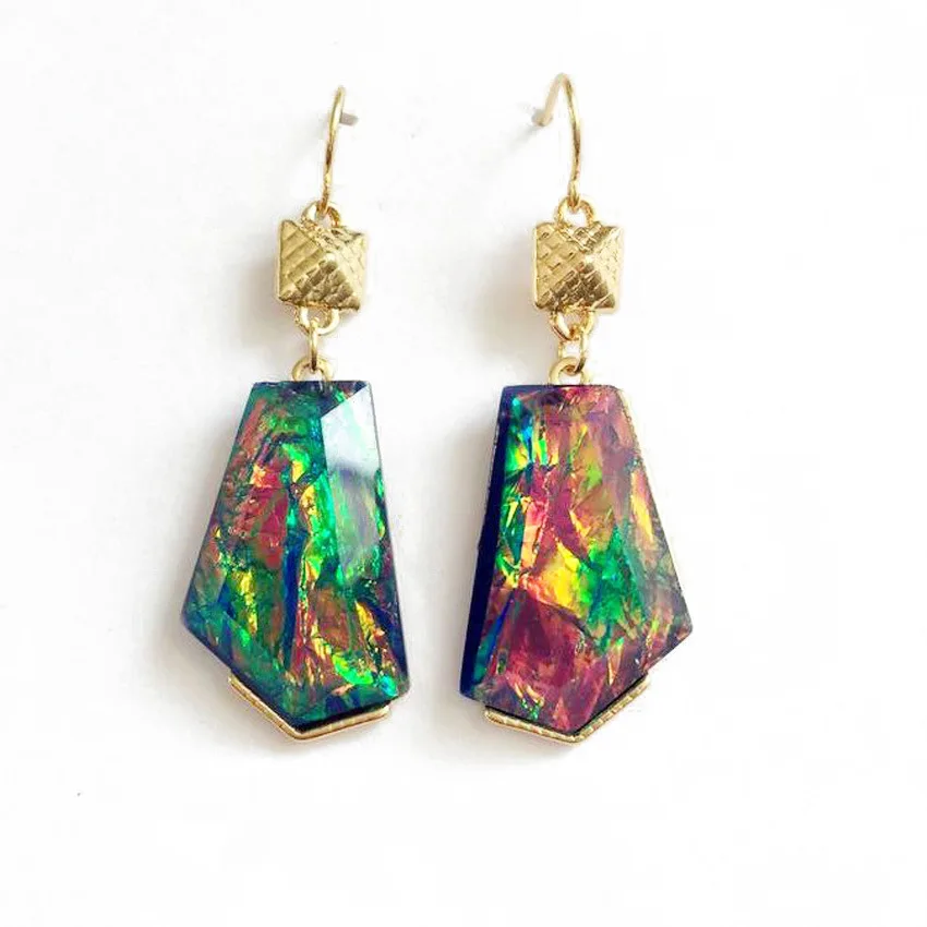 

4 Colorful Resin Shell Effect Dangle Earrings Geometry Imitation Druzy Earings Gold Colour Plating Women Brand Jewelry