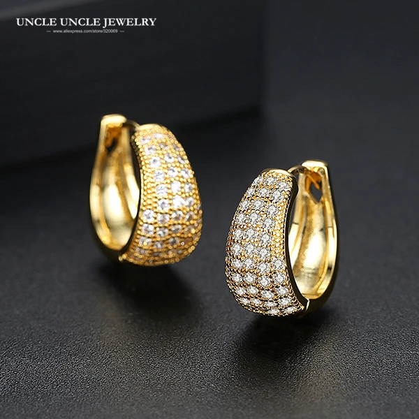 

Elegant Gold Color Simple Style Clear Zirconia Micro Setting Fashion Woman Drop Earring Wholesale Birthday Gifts Drop Shipping