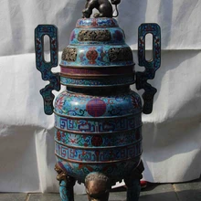 USPS в США S3411 Китайский Дворец Медь Перегородчатая Эмаль Foo Dog Лев Бат Курильница Курильница