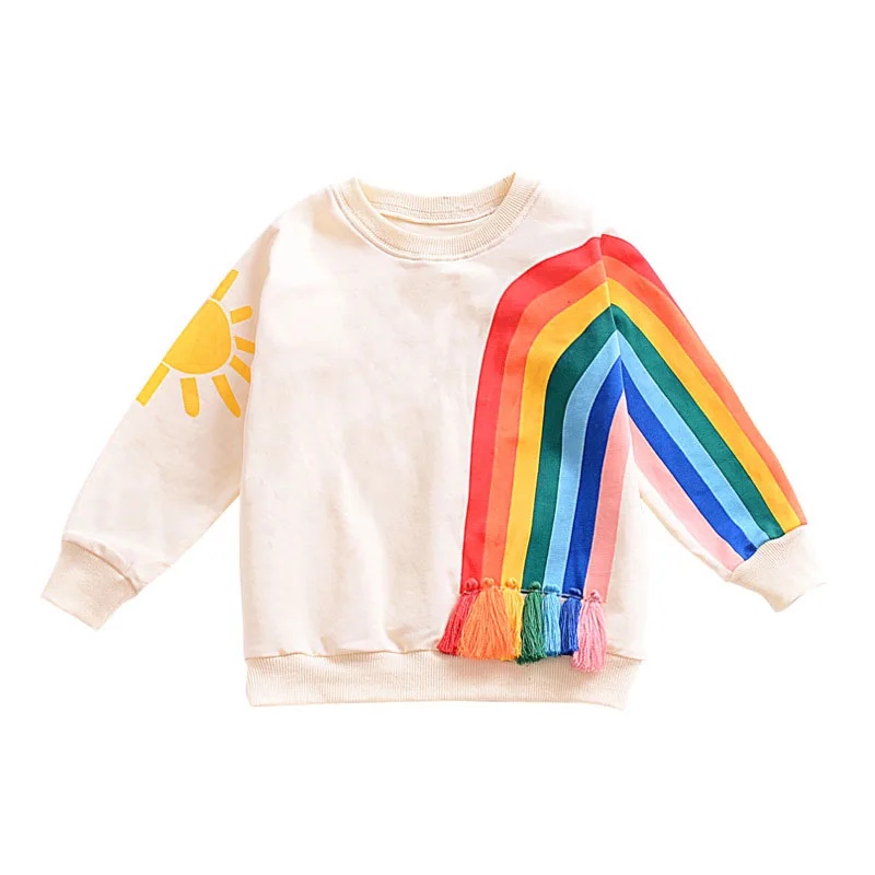 

Fashion Infant Toddler Baby Girl Kids Sun Rainbow Fringing Long Sleeve O Neck Infant Shirt BM88