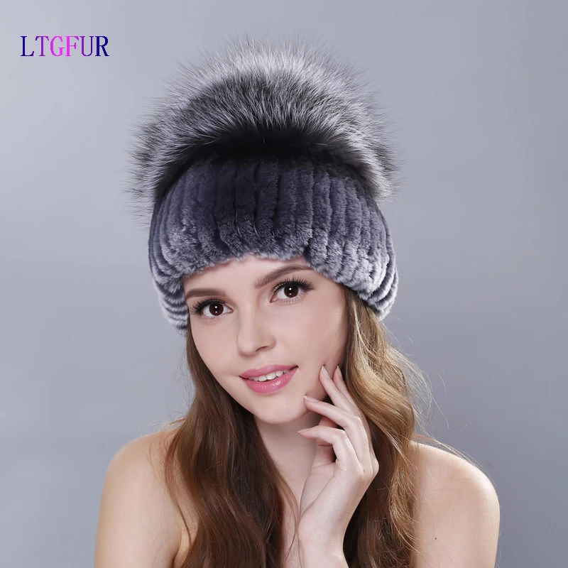 LTG FUR2018 Новая модная женская зимняя шапка с лисьим мехом Женская эластичная