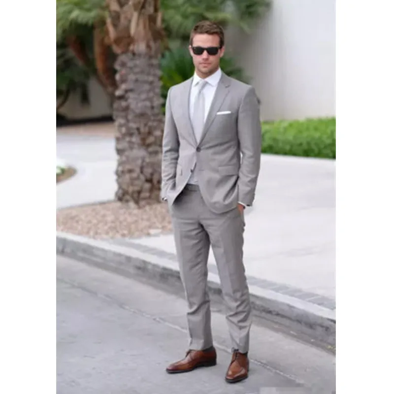 620 Custom Made New Style Light Grey Men Wedding Suits Formal Business Suits Groom Tuxedos Men Suits (Jacket+Pants) Z620