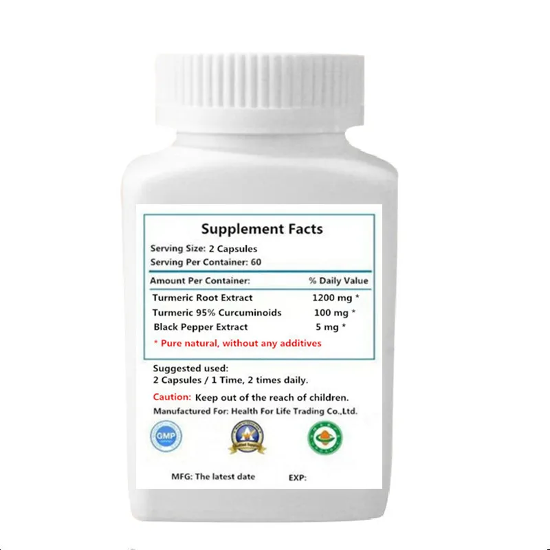 Куркумин с биопериновым суставом для снятия боли-антиоксидантное дополнение с 10 мг черного перца для лучшего поглощения