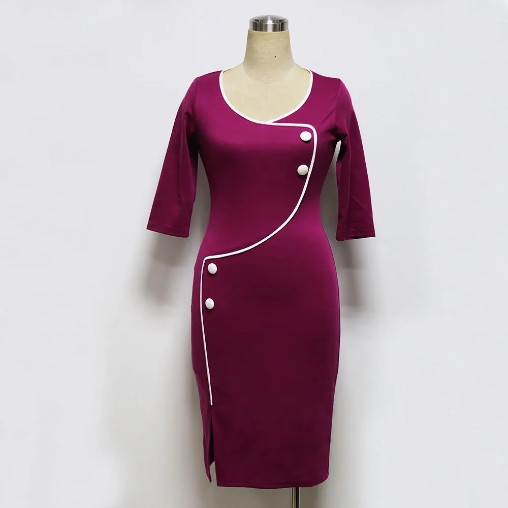 3XL размера плюс Брендовое женское весенне-осеннее платье Модное Элегантное облегающее миди платье-карандаш офисное платье на пуговицах Vestidos - Цвет: Solid 3