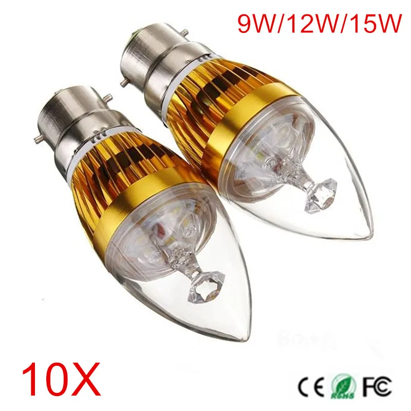 10 шт. приглушаемые B22 9 Вт/12 Вт/15 Вт AC85-265V 3*3 Вт/4*3 Вт/5*3 светодиодные свечи лампы