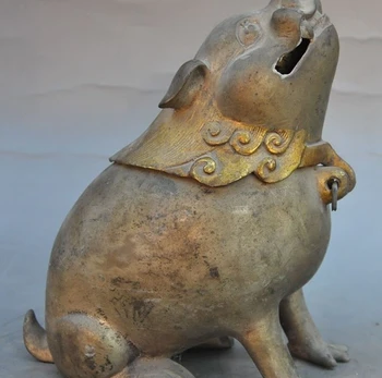 

6 Chinese bronze evil foo dog lion Guardian beast statue incense burner Censer