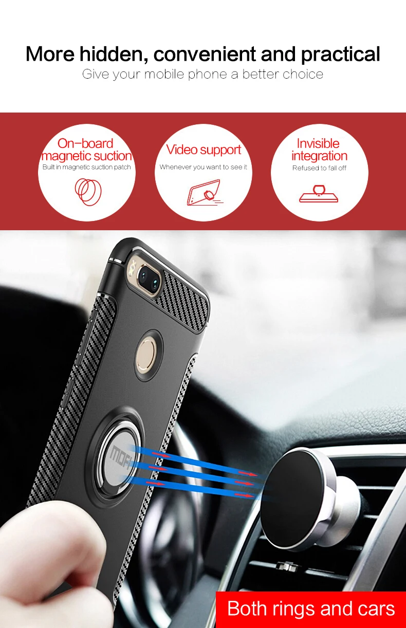 Для xiaomi mi 5x чехол Mofi Магнитный всасывающий Автомобильный держатель Подставка Кронштейн палец полное заднее покрытие для mi 5x гибридный кожаный чехол
