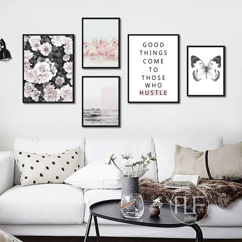 

Nordic Minimalist Poster Flower Landscape Flamingo Canvas Pictures Combination Photo Wall Decorative Painting Home Decoration