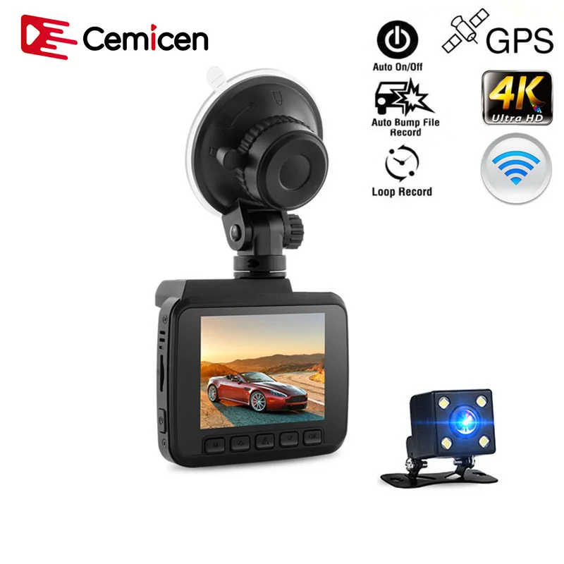 Cemicen 2 4 дюймовый FHD 4K 2160P Novatek 96660 Автомобильный видеорегистратор с Wi Fi GPS навигацией