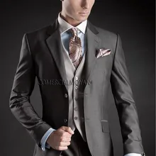 Изготовленный На Заказ Темно-серый свадебный смокинг мужские свадебные костюмы(пиджак+ брюки+ жилет+ галстук) NO: 057