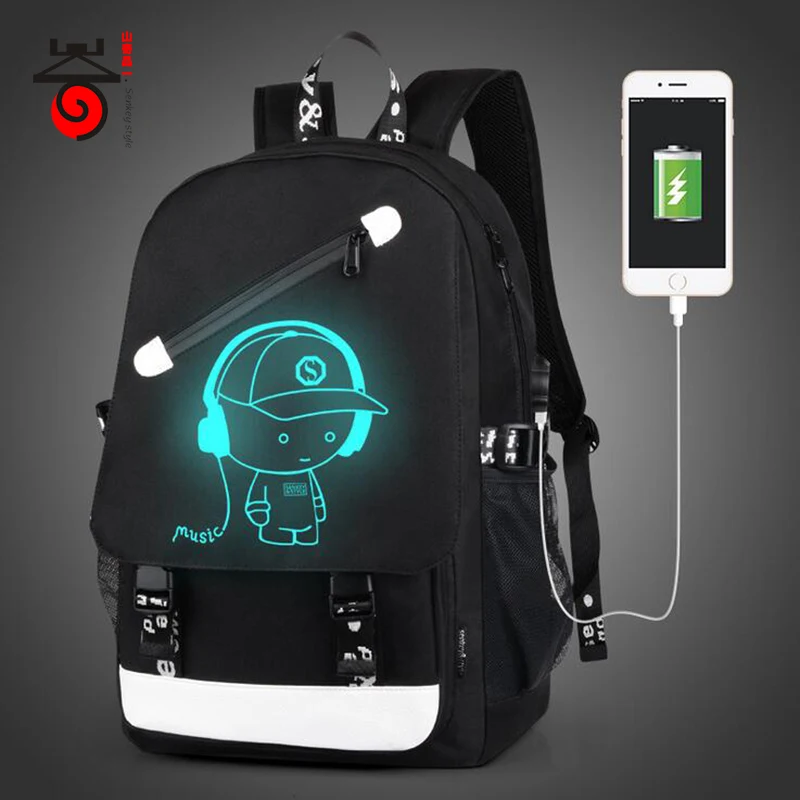 Senkey style Men Backpack Fashion External USB Charging Laptop Mochila Cartoon Anime Student