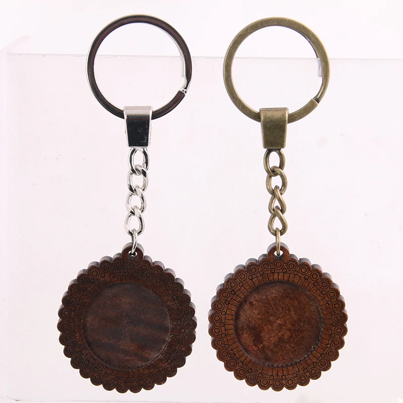 

1pcs 25mm Round Wood Cabochon Settings Metal Keyring Accessories Diy Blank Wooden Base Trays For Key Chain